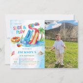 Waterglijbaan spelen verjaardagsfeestje foto kaart (Voorkant)