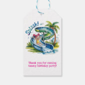 Waterglijbaan Splash Girl Verjaardagsfeest Dank u Cadeaulabel (Achterkant)