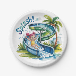 Waterglijbaan Splash Girl Verjaardagsfeestje Papieren Bordje