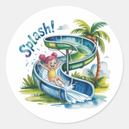 Waterglijbaan Splash Girl Verjaardagsfeestje Ronde Sticker