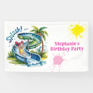 Waterglijbaan Splash Girl Verjaardagsfeestje Spandoek
