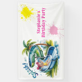 Waterglijbaan Splash Girl Verjaardagsfeestje Spandoek (Verticaal)