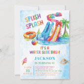 Waterglijbaan Splish Splash verjaardagsfeestje Kaart (Voorkant)