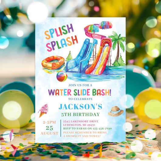 Waterglijbaan Splish Splash verjaardagsfeestje Kaart