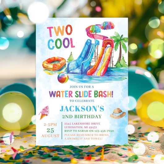Waterglijbaan Twee Cool Verjaardagsfeest Kaart