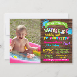Waterglijbaan verjaardag zomer bash hot pink foto kaart