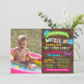 Waterglijbaan verjaardag zomer bash hot pink foto kaart (Staand voorkant)