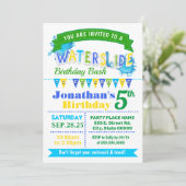 Waterglijbaan verjaardagsfeest blauw groen geel kaart (Staand voorkant)