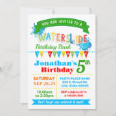 Waterglijbaan verjaardagsfeest primaire kleuren kaart (Voorkant)