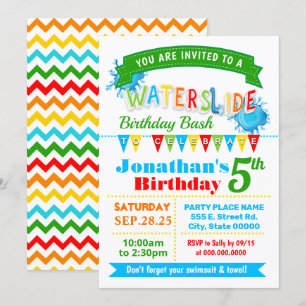 Waterglijbaan verjaardagsfeest primaire kleuren kaart
