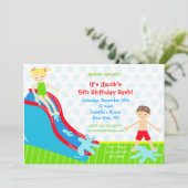 Waterglijbaan Waterslide Birthday Invitaties Kaart (Staand voorkant)