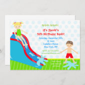 Waterglijbaan Waterslide Birthday Invitaties Kaart (Voorkant / Achterkant)