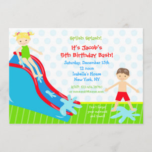 Waterglijbaan Waterslide Birthday Invitaties Kaart