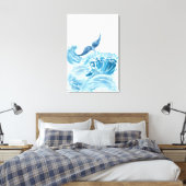 Watergolven spatten met blauwe walvisstaart canvas afdruk (Insitu (Slaapkamer))