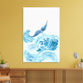 Watergolven spatten met blauwe walvisstaart canvas afdruk (Insitu (Woonkamer))
