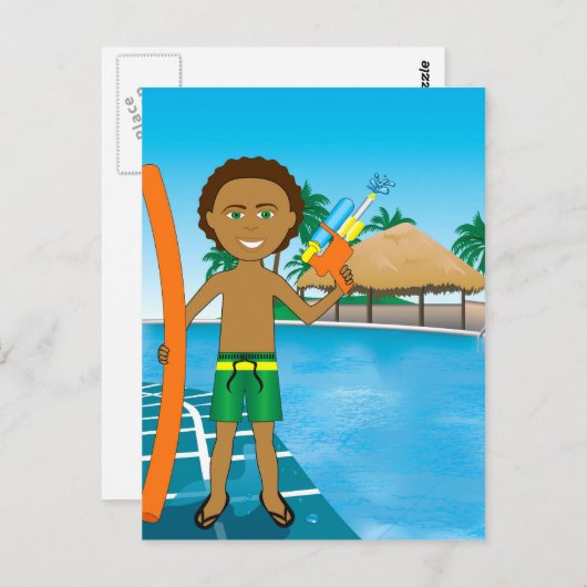 Watergun Pool Boy Briefkaart (Voorkant / Achterkant)