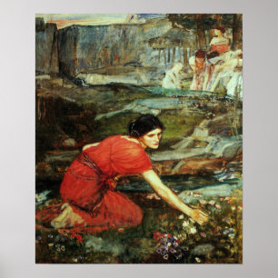 Waterhouse - Meisjes die bloemen plukken bij een s Poster