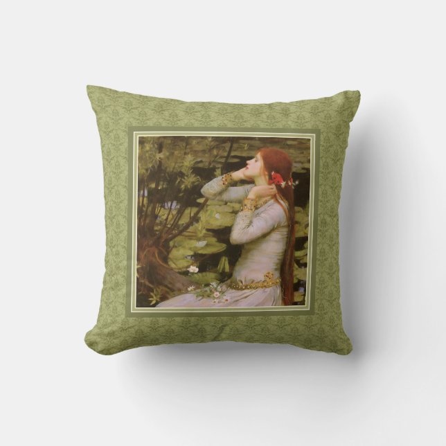 Waterhuis Ophelia Green Damask Kussen (Voorkant)