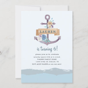 waterige florale anker Birthday Uitnodiging