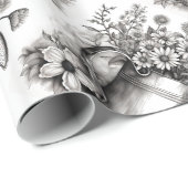 Watering blik, Zwart & witte kunst, Lente Kunst, Cadeaupapier (Rol Hoek)