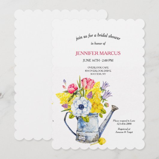 Watering Can Bouquet Shower Invitation Kaart (Voorkant / Achterkant)