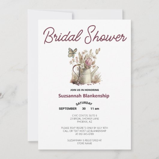 Watering Can & Butterfly Vrijgezellenfeest Sjabloo Kaart (Voorkant)