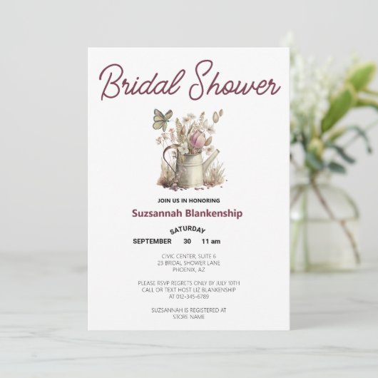 Watering Can & Butterfly Vrijgezellenfeest Sjabloo Kaart (Staand voorkant)