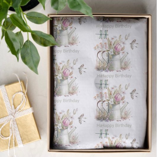 Watering Can Flowers & Dragonflies Waterverf Tissuepapier