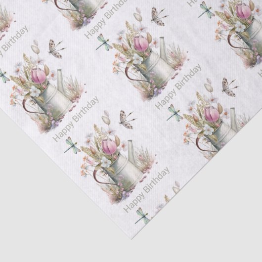 Watering Can Flowers & Dragonflies Waterverf Tissuepapier (Detail)