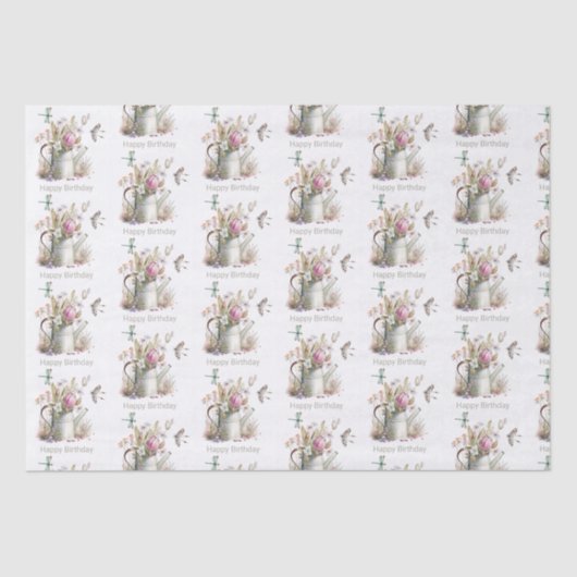 Watering Can Flowers & Dragonflies Waterverf Tissuepapier (Voorkant)