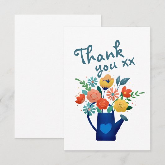 Watering Can Full of Flowers Modern Thank You Bedankkaart (Voorkant / Achterkant)