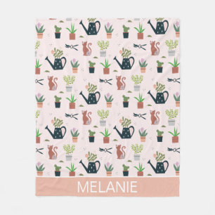 Watering Can Planten Katten Gepersonaliseerde Tuin Fleece Deken