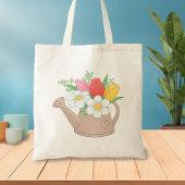 Watering kan met bloemen tote bag