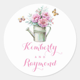 Watering Kan Rustieke Bloemen Boerderij Bruiloft Ronde Sticker