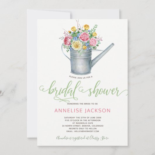 Watering kan salie blush roze floral vrijgezellenf kaart (Voorkant)