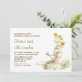 Watering kan zonnebloemen repetitie diner uitnodig kaart (Staand voorkant)