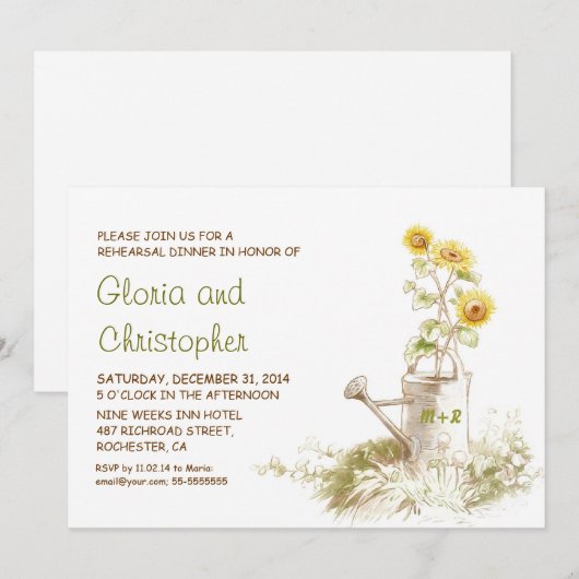 Watering kan zonnebloemen repetitie diner uitnodig kaart (Voorkant / Achterkant)