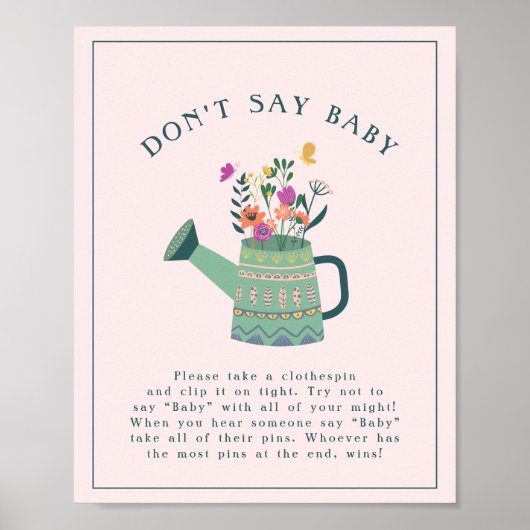 Waterkan Baby Bloei Zeg Niet Baby Shower Spel Poster (Voorkant)