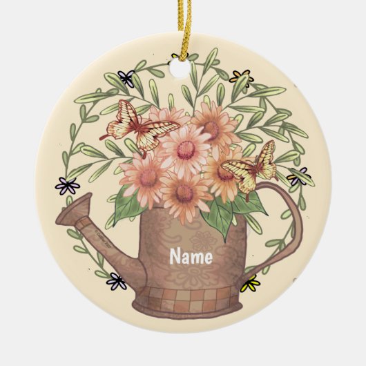 Waterkan Roze Madeliefje Keramisch Ornament (Voorkant)