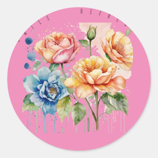 Waterkleur Art Bloemen Ronde Sticker (Voorkant)