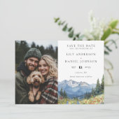 Waterkleur Berg Bloemen Foto Bruiloft Save The Date (Staand voorkant)