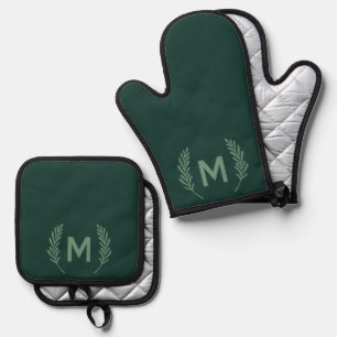 Waterkleur bladmonogram modern op maat ovenwant & pannenlap set