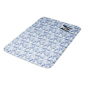 Waterkleur Blauw Blad Mozaïek Fijne Kunst Monogram Badmat (Gekanteld)