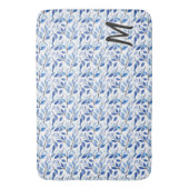 Waterkleur Blauw Blad Mozaïek Fijne Kunst Monogram Badmat (Voorkant Verticaal)