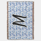 Waterkleur Blauw Blad Mozaïek Fijne Kunst Monogram Deken (Voorkant Verticaal)