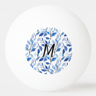 Waterkleur Blauw Blad Mozaïek Fijne Kunst Monogram Pingpongbal