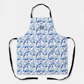 Waterkleur Blauw Blad Mozaïek Fijne Kunst Monogram Schort (Voorkant)