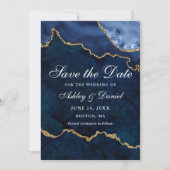 Waterkleur Blauw Goud Marmer Agaat Geode Foto Save The Date (Voorkant)