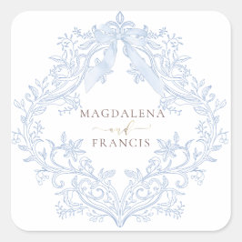 waterkleur blauwe kuif bruiloft vierkante sticker