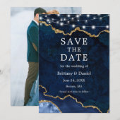 Waterkleur Blauwe Marmer Agate Geode Lichten Foto Save The Date (Voorkant / Achterkant)